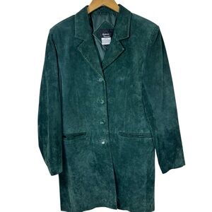 Dennis Basso Y2K Vintage Leather Coat Forest Green‎ Suede Small